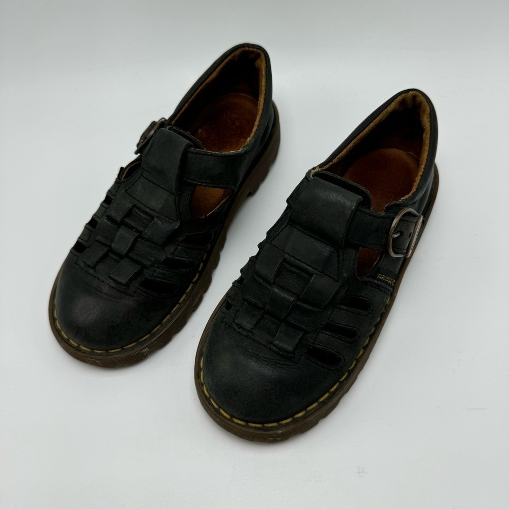 Doc Martens Mary Jane Fisherman Vintage Black Leather Size 11 Made In England - Picture 1 of 13